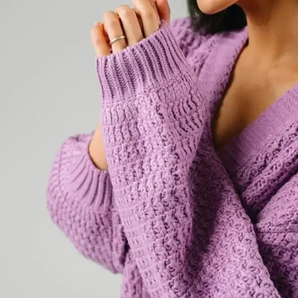 Zyia Active Lilac Petra Chunky Knit Cardigan Puff Sleeves Women’s size Small - Picture 15 of 15